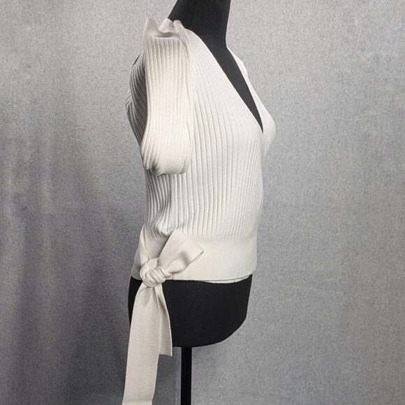 BTFBM Wrap V-Neck Cropped Sweater White Ribbed Knit Long Sleeve Women’s L - Picture 16 of 16